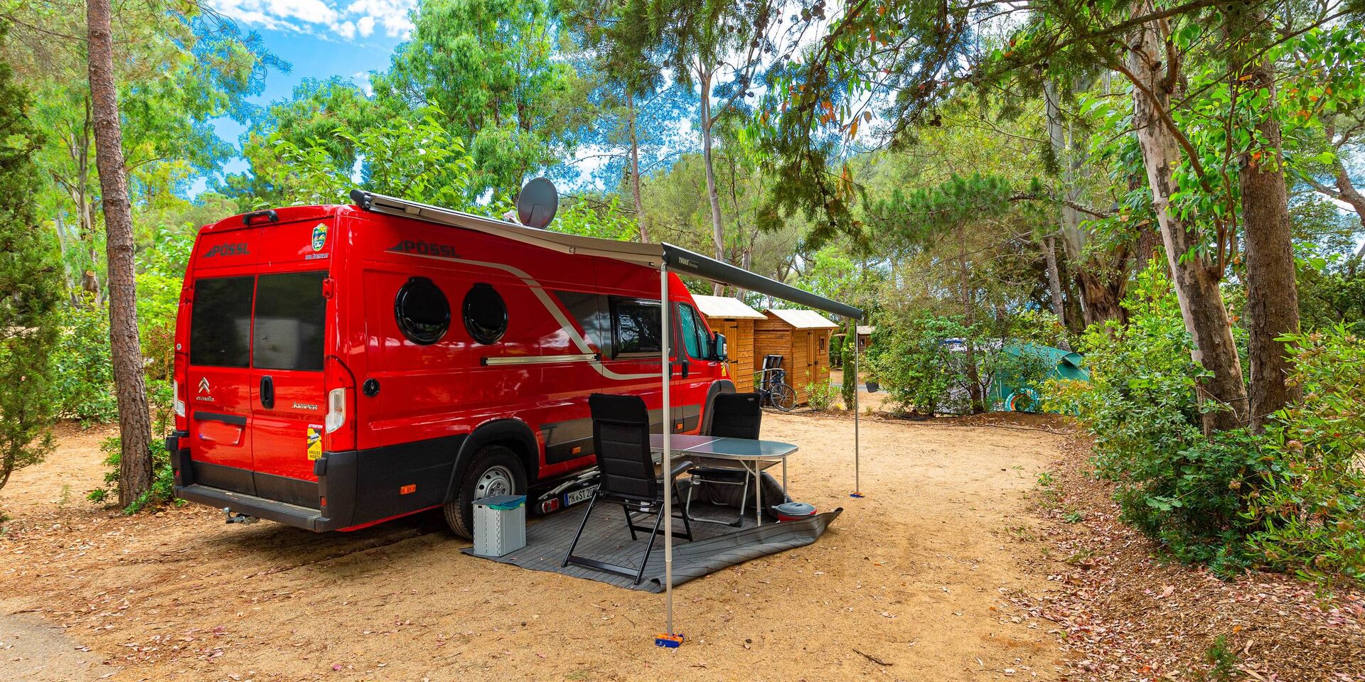 Nature camping on shaded pitch